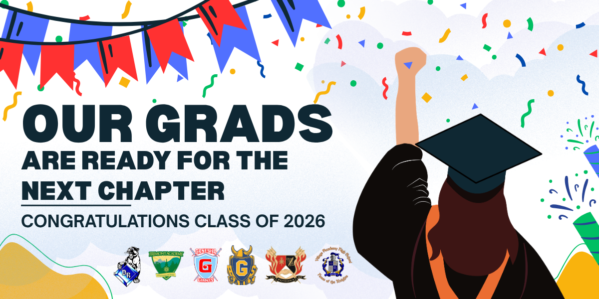 Image of graduate celebrating. Text: Our Grads are ready for the next chapter. Congratulations class of 2026
